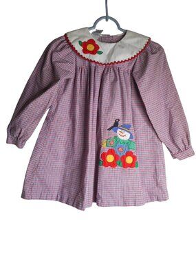 Vintage Samara red white blue checked scarecrow long sleeve dress Sz S / 5